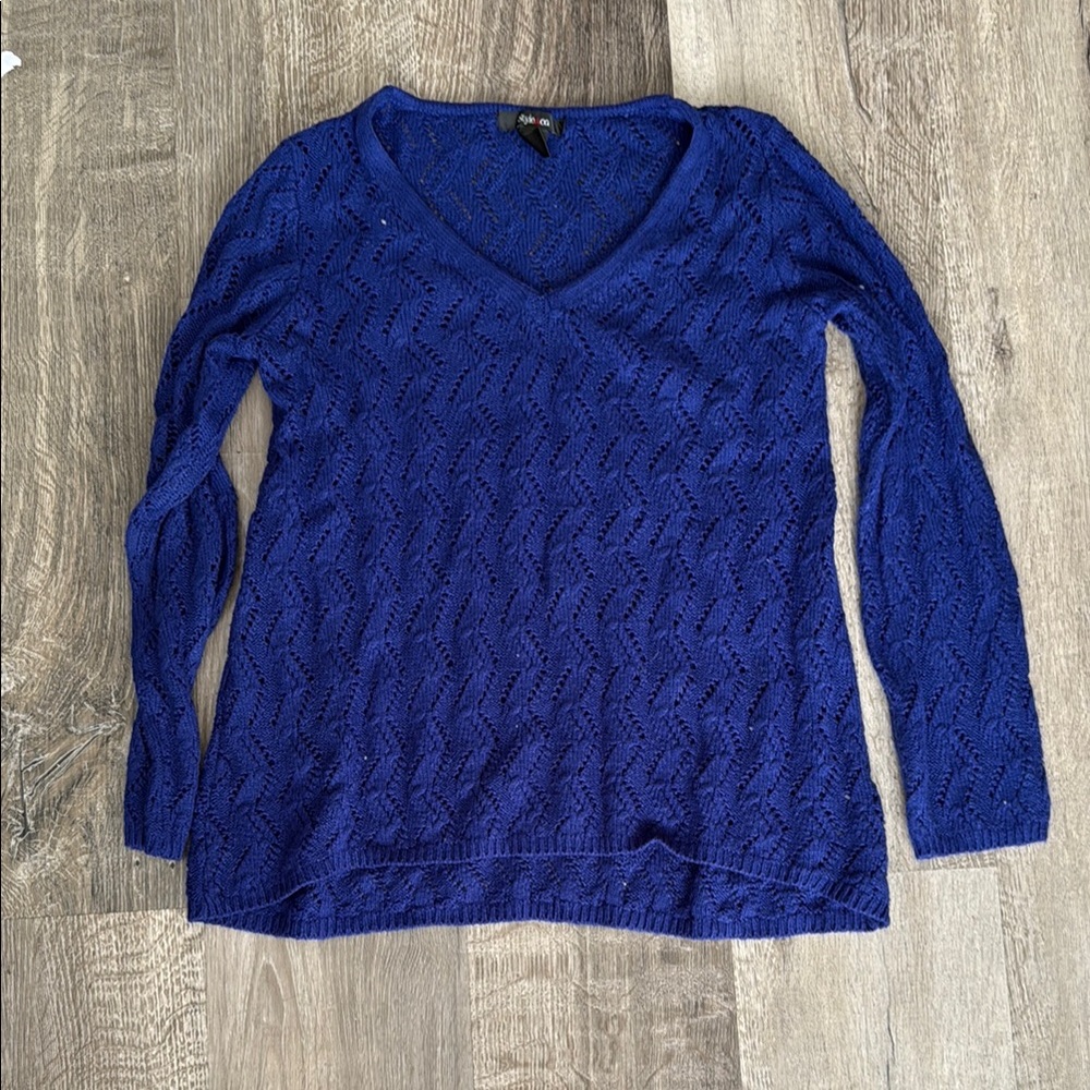 Style & Co. Royal Blue Textured V-Neck Sweater